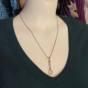 Christopher & Banks Silver Tone Paperclip Bar Faceted Crystal Pendant Necklace